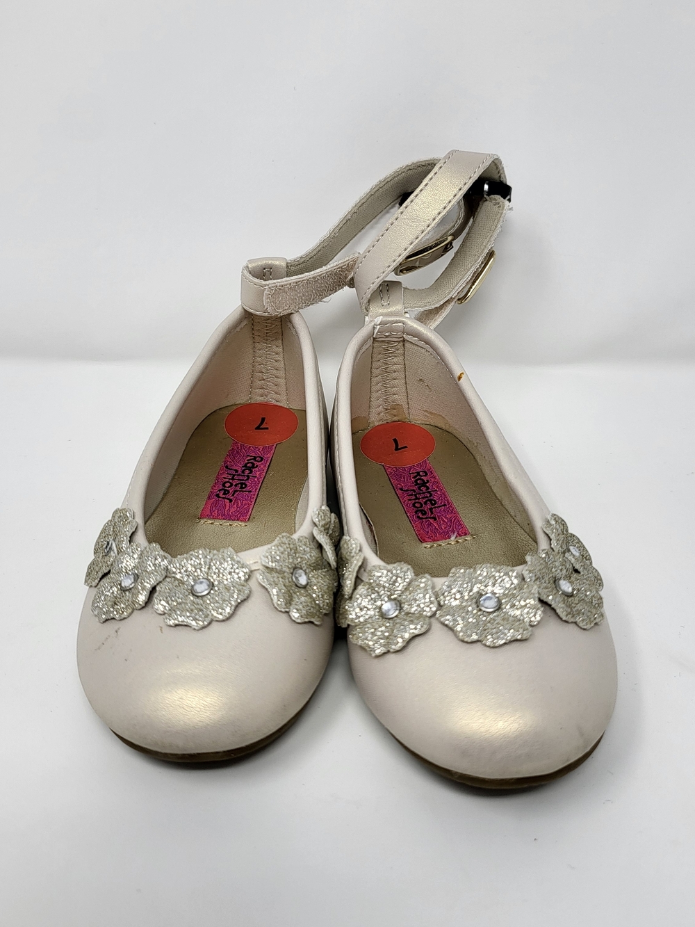 Rachel Shoes Ivory Girls' Floral Embellished Ankle-Strap Flats